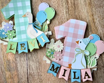 Decorazione per torta "Un'oca sciocca", decorazione per torta personalizzata, decorazioni per feste di compleanno a quadretti