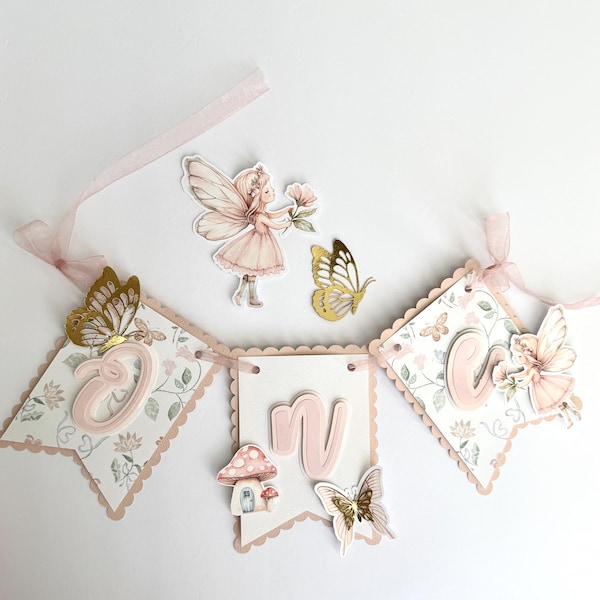 Fairy “ONE” Banner – Pink Fairy Birthday Banner | Butterfly First Birthday Decoration | Woodland Fairy Theme Decor- Fairy First Birthday