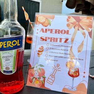 Aperol Spritz Bar Sign Printed| Printable Cocktail Recipe Sign | Sprits Station Decor| A Spritz Older | Love At First Spritz