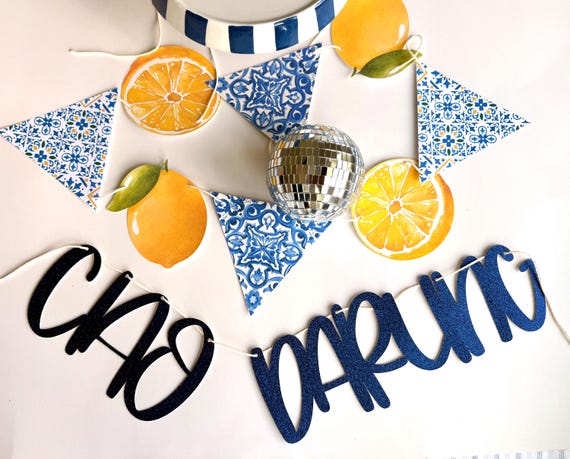 Lemon & Blue Tile Garland: Amalfi Coast Party Banner