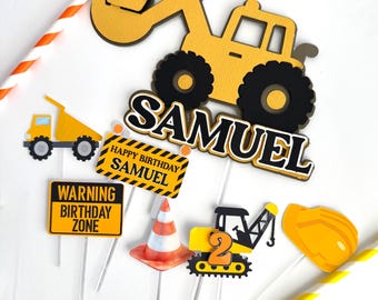 Personalized Construction Cake Topper, Digger Birthday Party Decor