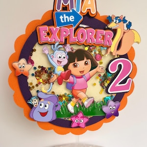 Individuelle Dora-Tortenfigur | Personalisierte Geburtstagstortenfigur | Schüttel-Tortenfigur | Name und Alter frei wählbar | Abenteuer-Partydeko
