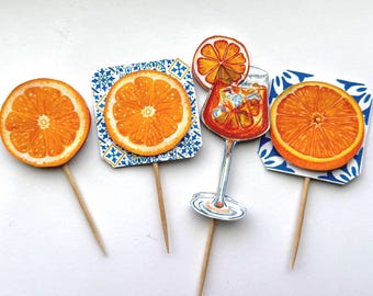 Aperol Spritz Cupcake Toppers: Citrus Summer Party Decor