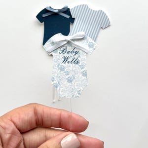 Custom Onesie Cupcake Toppers with Ribbon Bow – Baby Shower Picks – Personalized Baby Name Decor – Boy or Girl Party Cupcake Picks