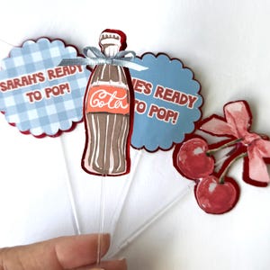 She’s Ready to Pop Cupcake Toppers, Cherry Baby Shower Cupcake Picks, Retro Soda Baby Shower Decor, Baby Shower Decorations