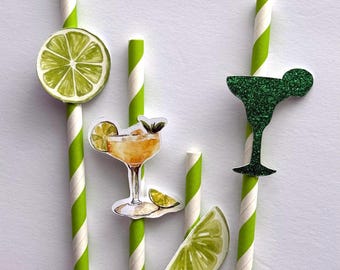 Margarita & Lime Party Straws – Fiesta Drink Decorations, Cinco de Mayo, Bachelorette, Tropical Summer Party Supplies, Margarita Party Decor
