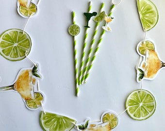 Margarita & Lime Garland – Fiesta Banner, Cinco de Mayo Party Decor, Bachelorette, Birthday Margarita Party Decoration