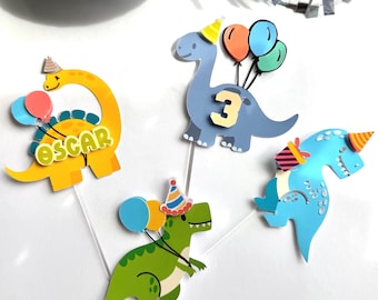 Dinosaur Cupcake Toppers | Personalized Name & Age | Dino Birthday Party Decorations for Kids