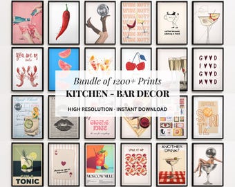 Retro Kitchen & Bar Art Prints Bundle | Vintage Food, Cocktails (Digital Download)