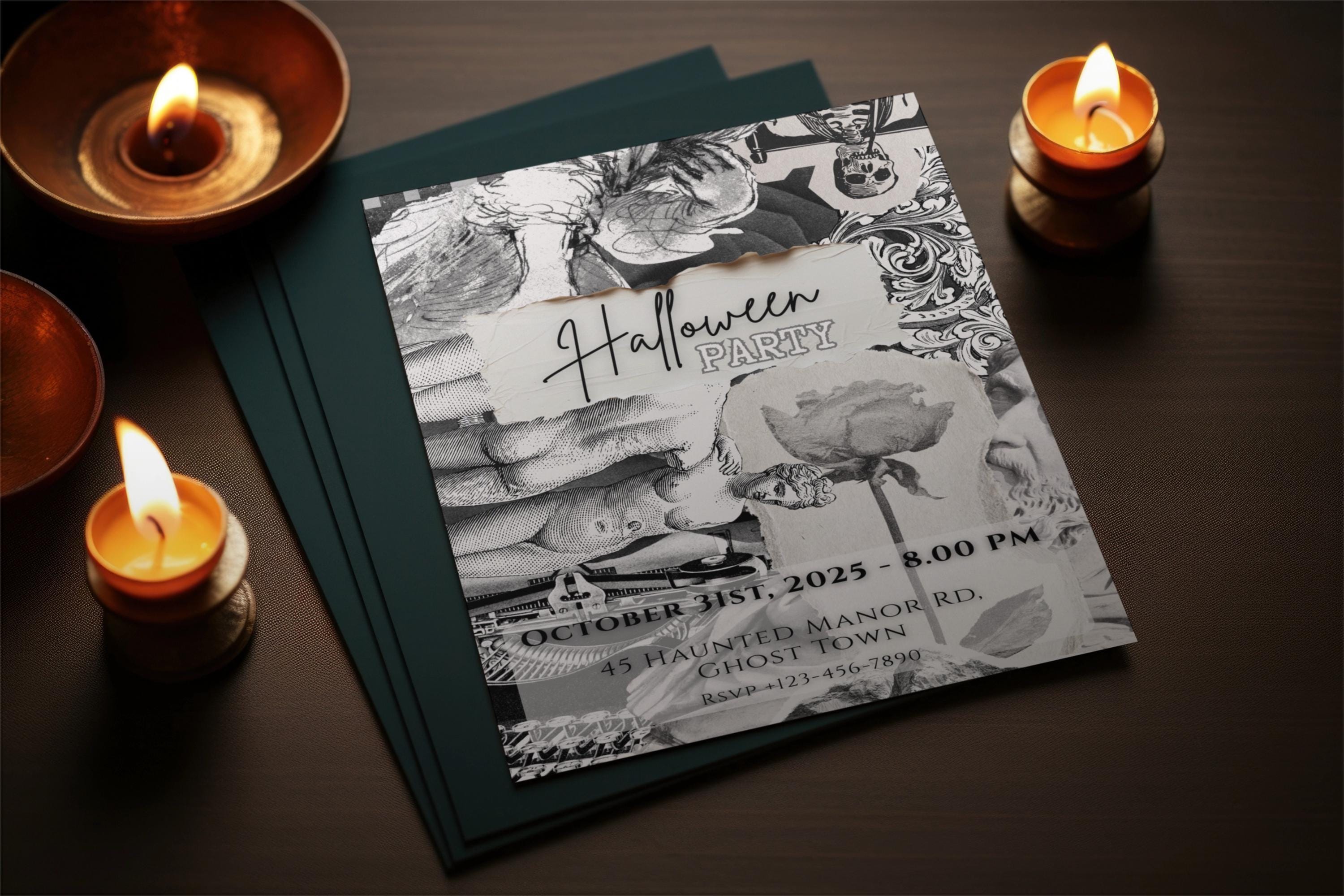 Editable Spooky Halloween Party Invitation | Canva Template (instant ...