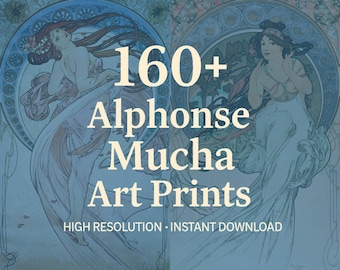 Conjunto de láminas Art Nouveau de Alphonse Mucha: Arte mural floral vintage (descarga digital)