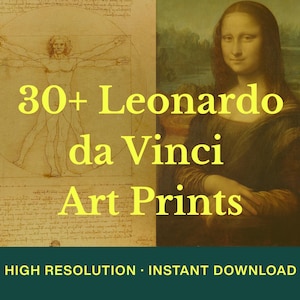 Pacote com mais de 30 gravuras de Leonardo da Vinci – Mona Lisa, Homem Vitruviano, Última Ceia – Conjunto de arte de parede digital, pôsteres para impressão de museu
