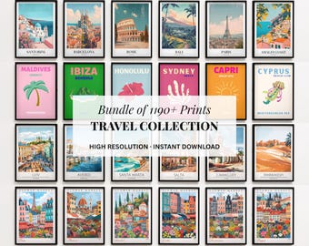 Vintage Travel Prints Bundle: City Posters, Gallery Wall Art (Digital Download)