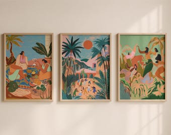 Tropical Figurative Wall Art Set | Boho Island Prints (Digital Download)