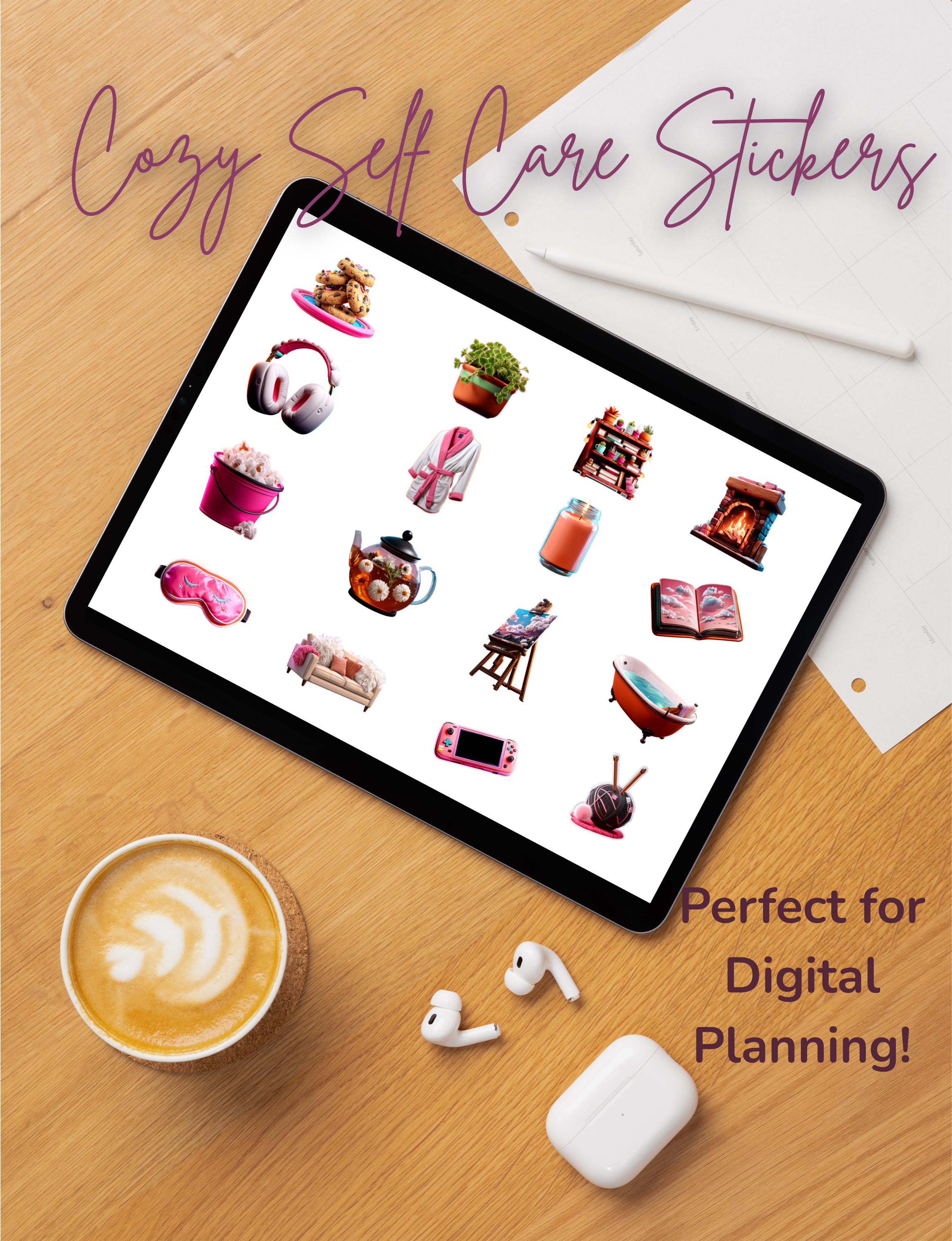Cozy Self Care Sticker Set | 32 PNG + Printable A4 Sheets for Digital ...
