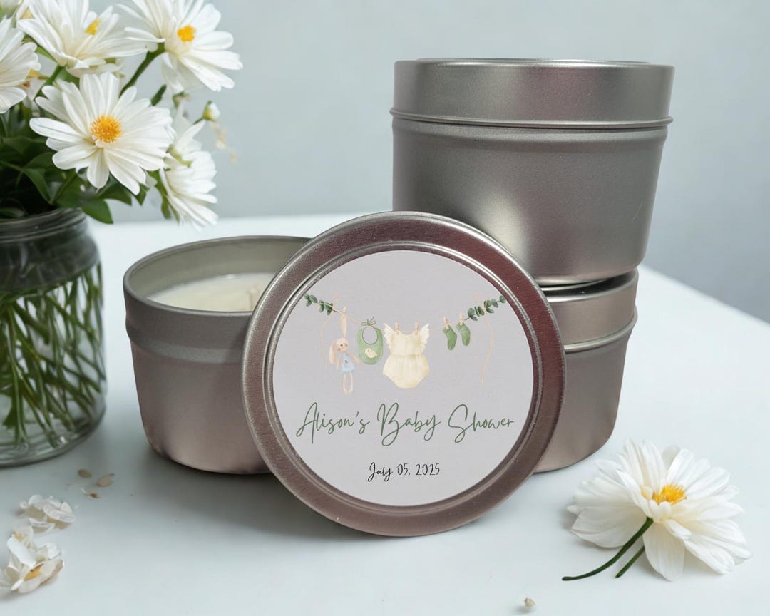 Personalized Baby Shower Candle Favors, 3oz Soy Tin, Custom Label - Etsy