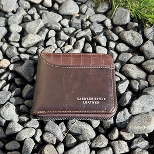 Veganes Leder-Reißverschluss-Portemonnaie mit Krokodilstruktur, minimalistischer zweifach gefalteter Münz- und Kartenhalter,