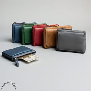 veganes Leder Mini Portemonnaie mit Münzfach | Mehrfarbiger minimalistischer Kartenhalter | Beunruhigt Bifold