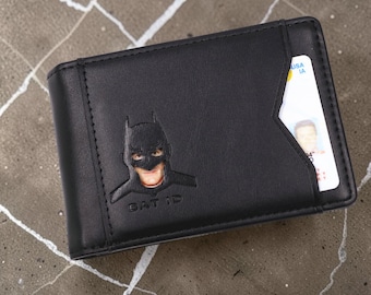 Slim Bat-Style ID Wallet for Men – Bifold Minimalist Card Holder with Superhero Cutout, RFID Blocking, Gift for Him