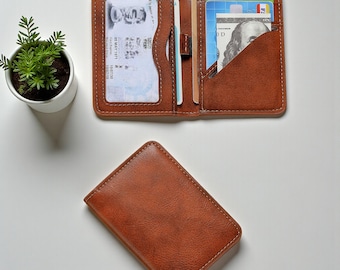Slim Vegan Leather Wallet with ID Window - Minimalist Front Pocket Design
