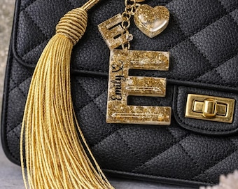 Personalized Resin Letter Keychain: Golden Flake Initial Charm, Mother’s Day Gift