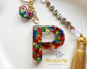 Autism Awareness Puzzle Piece Charm, Autism Awareness Keychain, Puzzle Piece Resin Keyring, Awareness Gift,  Neurodiversity Support gift