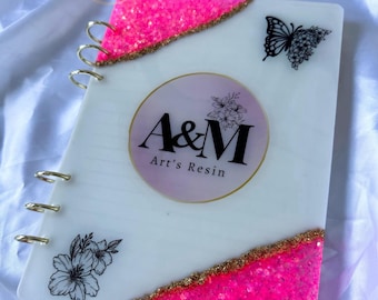 Personalized A6 Resin Notebook, Refillable Glitter Journal, Handmade Glitter Journal, Cute Stationery,  Handmade Planner Cover, Unique Gift