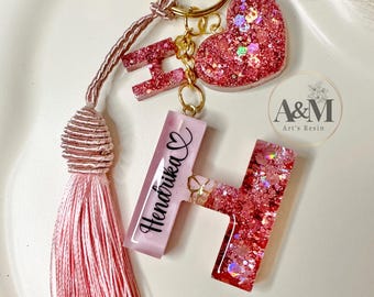 Personalized Glitter Resin Initial Keychain with Butterfly Charm, Custom Name Accessory, Custom Name Keychain, Butterfly Charm Resin Initial