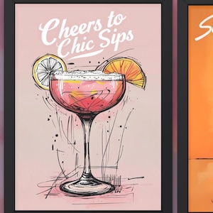 Paquete de pósteres de cócteles tropicales: 5 atrevidas impresiones de arte mural: mojito, daiquirí, piña colada, aperol spritz y margarita picante.
