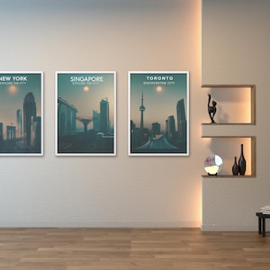 Wanderlust Collection: Vibrant City Posters – London, New York, Singapore – Digital Prints