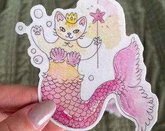 Magic Pink Princess Mermaid Kitty 3.5” Sticker
