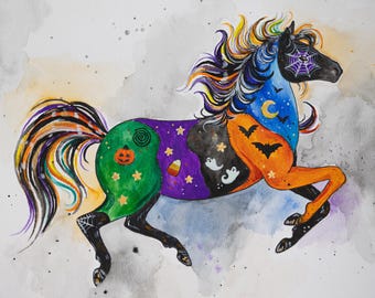 Halloween Patchwork Pony 8.25X11 Art Print