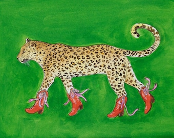 Spotty Leopard Cowboy Boots 8.25x11 Art Print