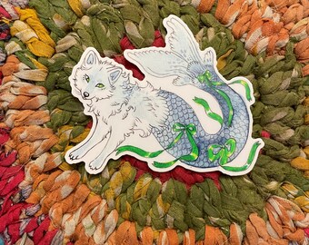 Silver Fox Mermaid Sticker 4”