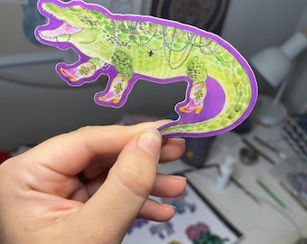 Alligator Mardi Gras Sticker