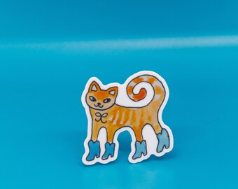 Orange Kitty Boots Mini Sticker 2”