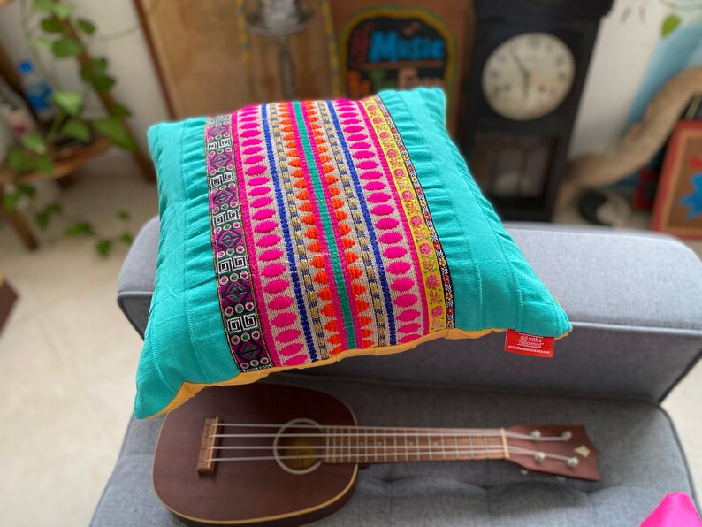 Boho Throw Pillow Turquoise Bohemian Colorful Gypsy Cushion Etsy