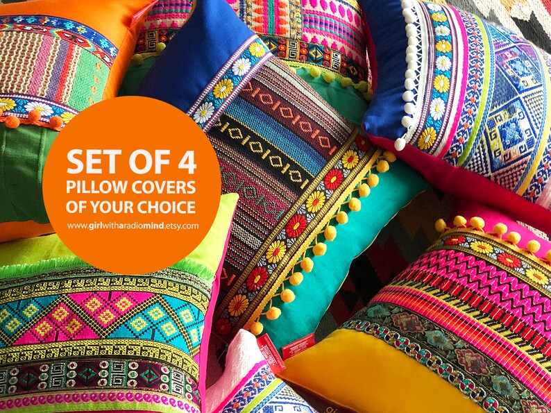 4 Boho Throw Pillow Covers Set of Four Your Choice of Etsy