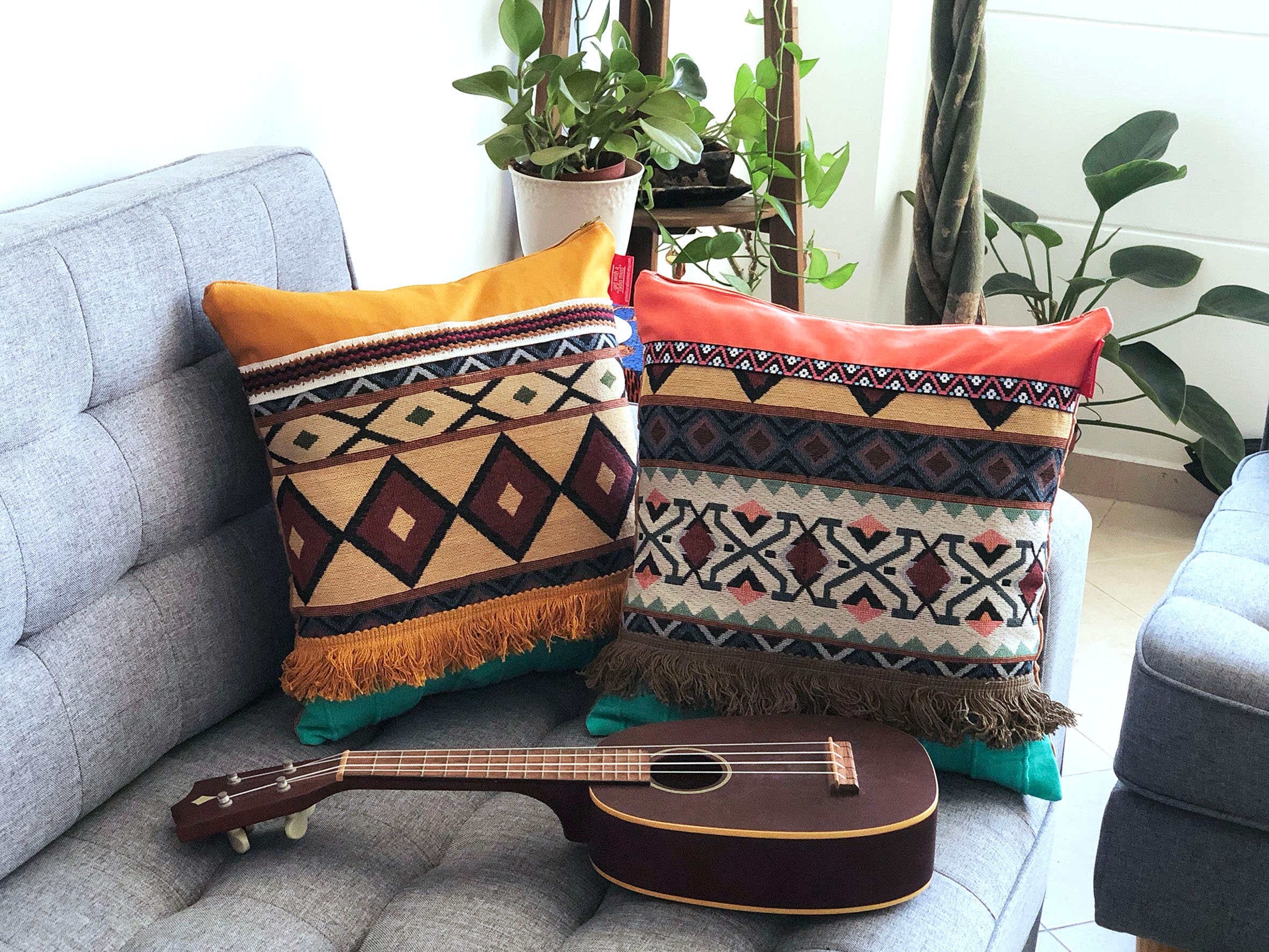 2 Accent Pillows Cover Set Mexican Bohemian Ethnic Tribal Etsy