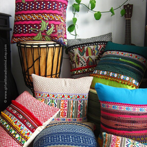 colorful boho pillows
