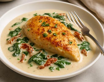 La mejor receta de pollo cremoso toscano / Cena en una sola sartén / Descarga instantánea en PDF