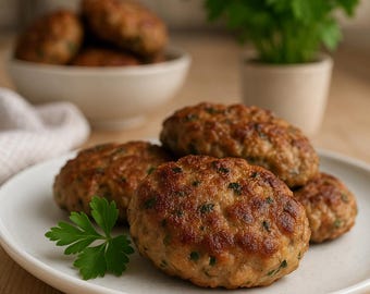 Las mejores hamburguesas tradicionales de res y cerdo: receta de biftekia jugosa griega - Comida reconfortante / Horno o sartén / Descarga instantánea