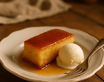 El mejor pastel griego Ravani: postre de sémola húmedo y almibarado / Receta tradicional en PDF - Descarga instantánea