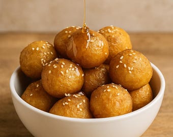 La mejor receta de loukoumades griegos: donas bañadas en miel (PDF imprimible) / Postre tradicional griego (descarga instantánea)