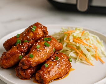 La mejor receta de alitas de pollo en freidora de aire / Salsa picante + Ensalada de col / PDF imprimible / Sweetly Digital