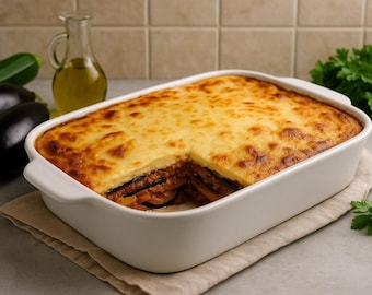 La mejor receta de moussaka griega / Cazuela de moussaka griega / Lasaña griega / Plato tradicional horneado / Descarga instantánea