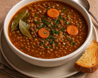 La MEJOR sopa griega de lentejas: receta auténtica de imitación de Grecia - Guiso vegano de lentejas griegas - Sopa griega de lentejas - Receta de descarga instantánea