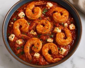 El mejor saganaki de camarones griegos: un sabor del Egeo - Mariscos mediterráneos en una sola sartén - Saganaki de camarones griegos fácil con queso feta y salsa de tomate