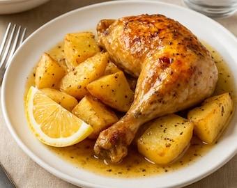 El mejor pollo griego al limón con patatas: un clásico dominical - Pollo asado con patatas - Bandeja de pollo griego al limón