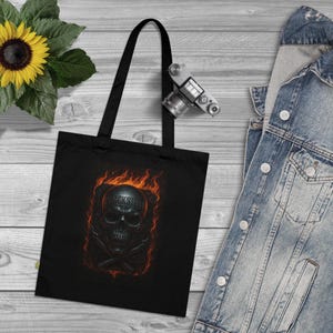 Tragetasche mit auffälliger Grafik | Bio-Baumwolle | Totenkopf-Design, umweltfreundlich, Einkaufstasche, Geschenk für Sie, wiederverwendbar, für Festivals